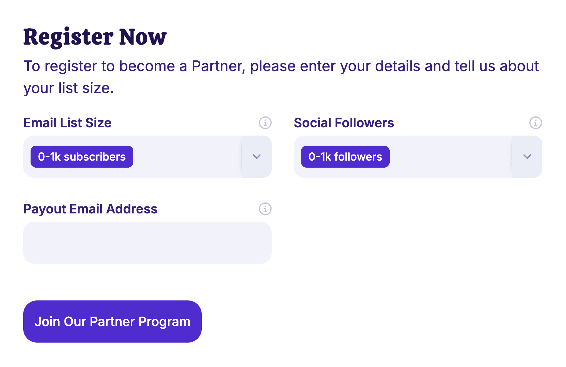 Onboard affiliates via our easy-to-use signup form. In a couple of clicks affiliates can start promoting your event and earning commissions.