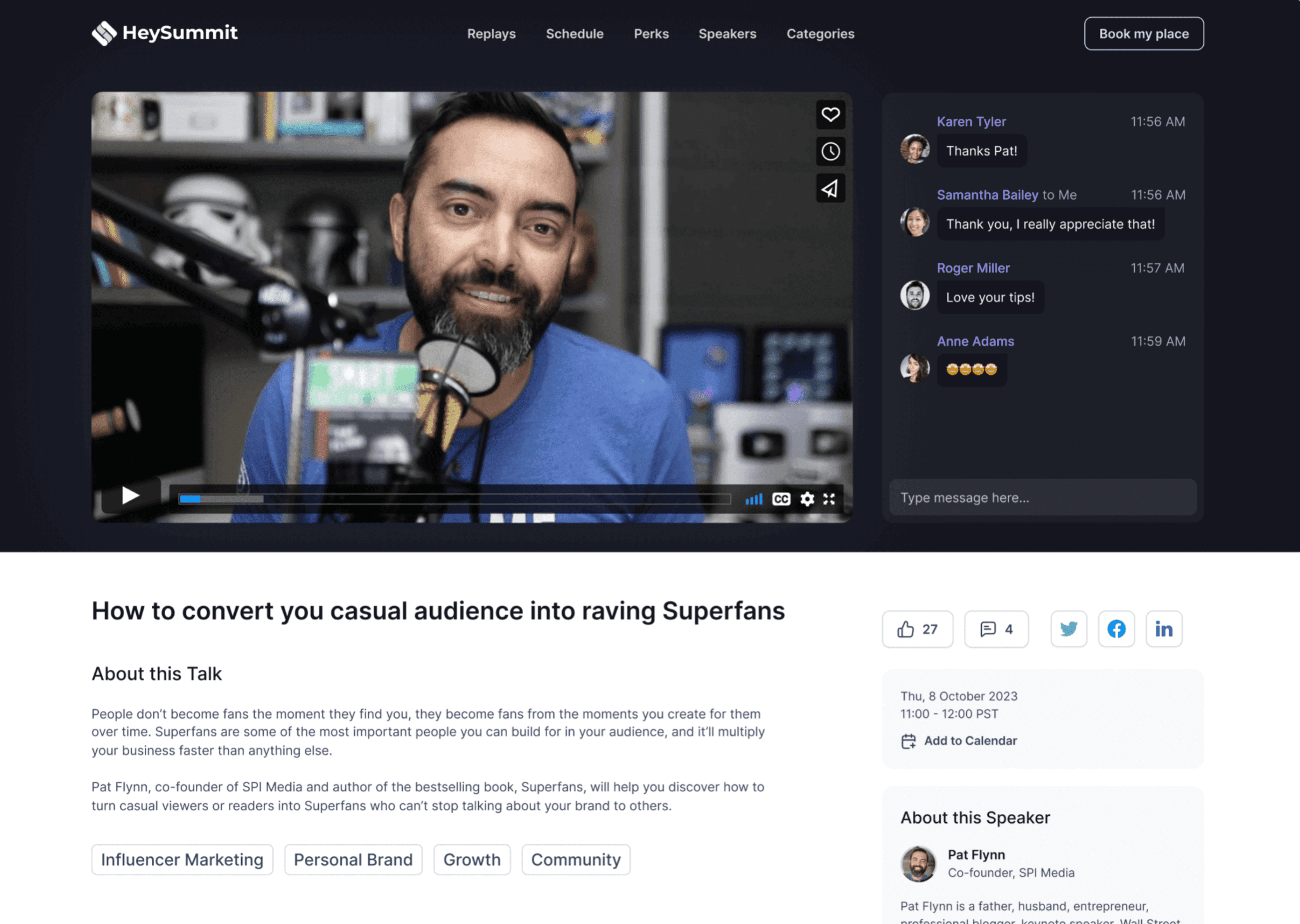 Create a beautiful home for your live streams and pre-recorded videos, complete with live chat, Q&A, and interactive polls.