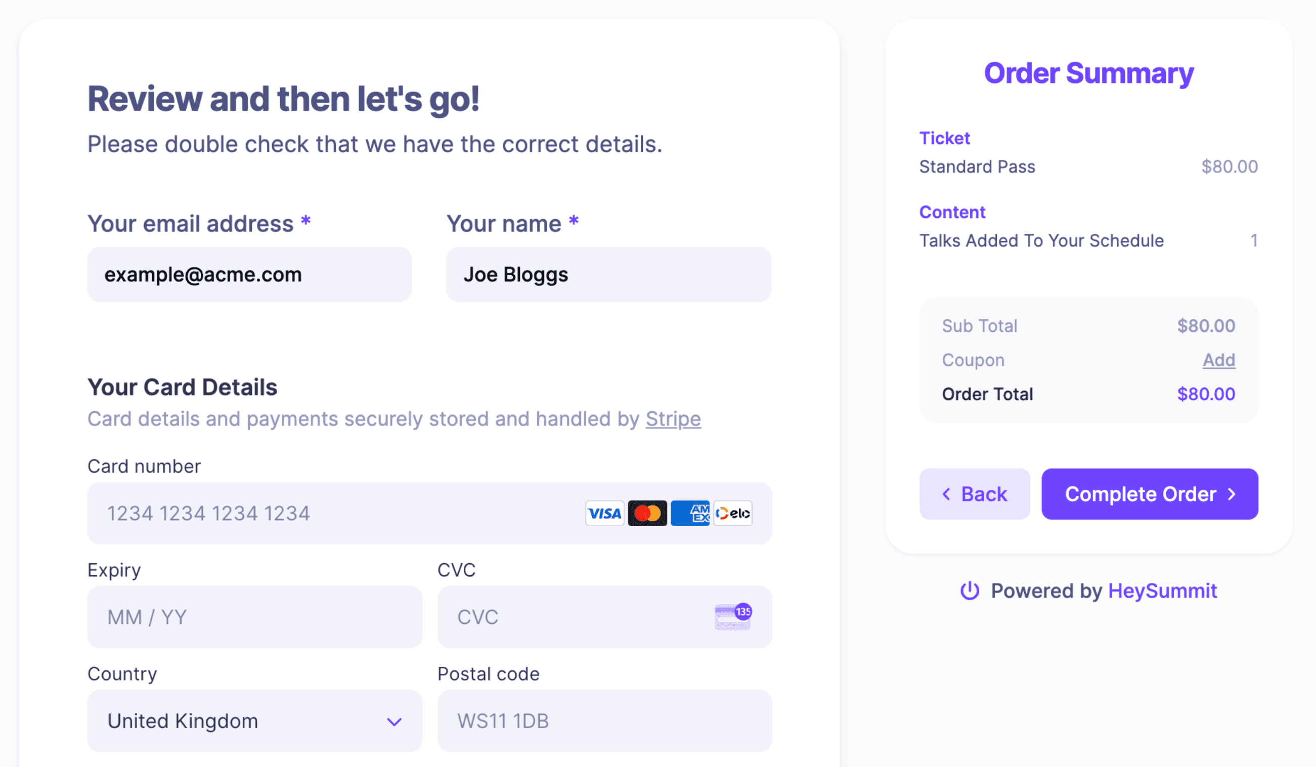 HeySummit checkout payment settings for paid event registration