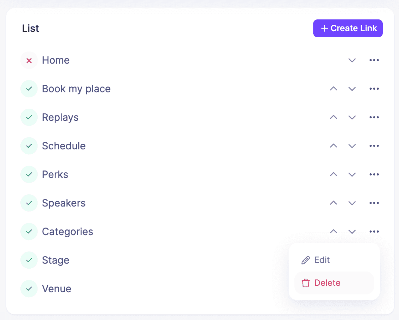 HeySummit page manager listing registration, replay, schedule, speaker, stage, and venue pages for a demo event.