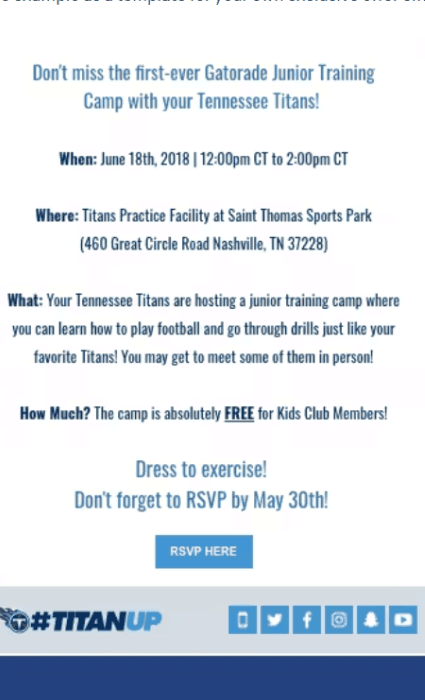 Tennessee Titans event invitation email 