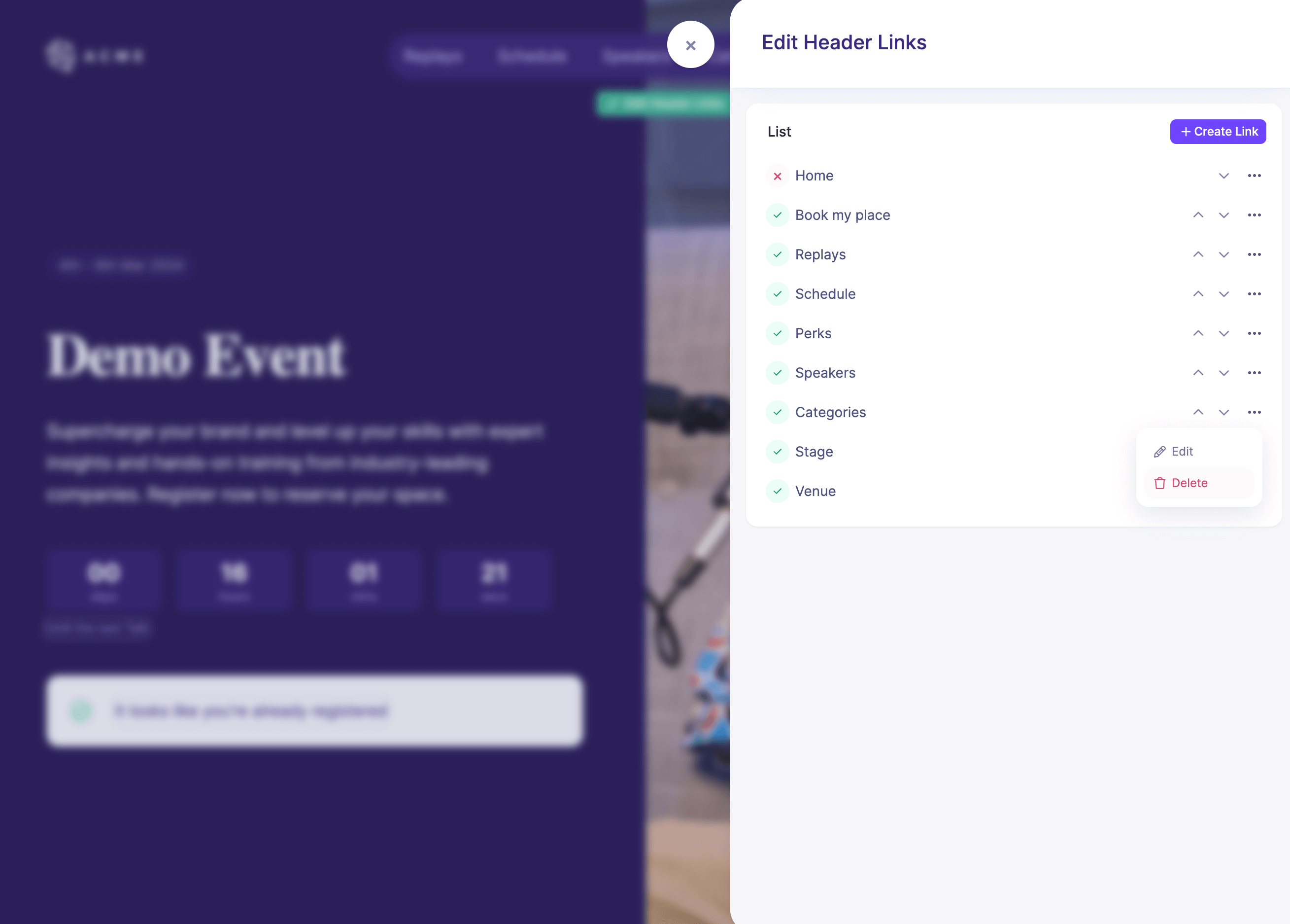 As well as being able to create custom pages, HeySummit will automatically create all of the other pages your event will need (schedule, replays, sponsor pages, checkout etc).